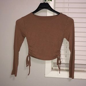 Rib knot long sleeve cropped top. S. Lightly worn. SHEIN. Cream
